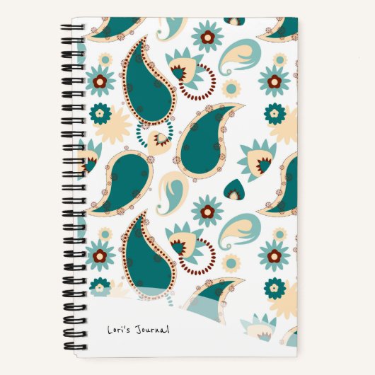 Aangepaste Bullet Journal Blauwgroen Boho Paisley Notitieboek (Voorkant)