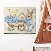 Aangepaste Bunny met Blauwe Bloemen Achtergrond Wandkleed