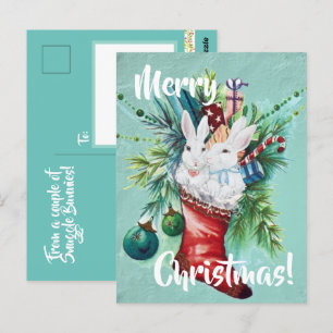Aangepaste Bunny Rabbit Xmas die een blauw koffiep Briefkaart
