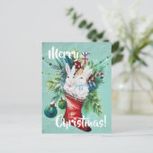 Aangepaste Bunny Rabbit Xmas die een blauw koffiep Briefkaart (Staand voorkant)