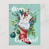Aangepaste Bunny Rabbit Xmas die een blauw koffiep Briefkaart (Voorkant)