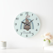 Aangepaste bunny Rainbow Blue Nursery Large Cloc Grote Klok (Huis)
