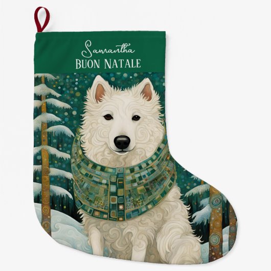 Aangepaste Buon Natale Italiaanse Witte Wolf Grote Kerstsok (Voorkant)