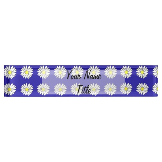 Aangepaste bureaunaam Bord Blue Daisies Daisy Naambordje (Voorkant)