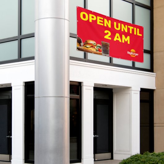 Aangepaste Burger Restaurant Logo Open Tot 02:00 Spandoek (Buitenkant Gebouw)