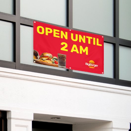 Aangepaste Burger Restaurant Logo Open Tot 02:00  Spandoek (Buitenkant Gebouw)