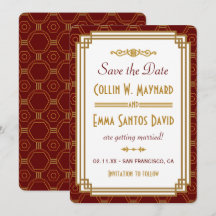 Aangepaste Burgundy Art Deco Save The Date