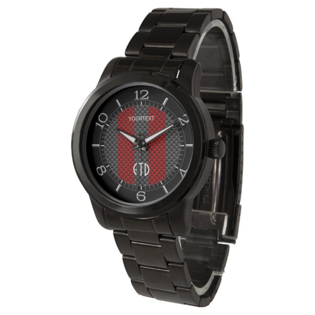 Aangepaste Burgundy Red Carbon Style Stripes Horloge (Gekanteld)