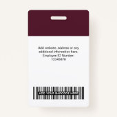 Aangepaste Burgundy Red Employee Photo, Bar Code,  Badge (Achterkant)