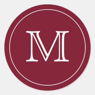 Aangepaste Burgundy Red White Monogram Letter Ronde Sticker