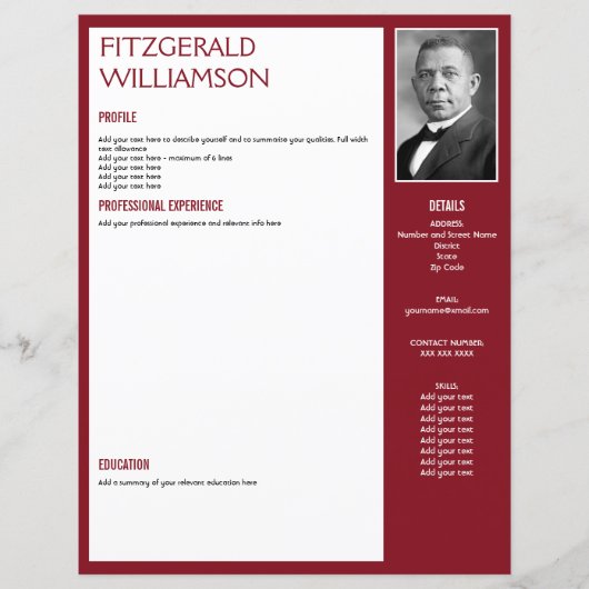 Aangepaste Burgundy RESUME CV-fotosjabloon (Voorkant)