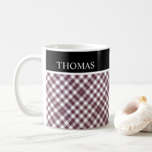 Aangepaste Burgundy White Gingham-naam Koffiemok