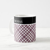 Aangepaste Burgundy White Gingham-naam Koffiemok (Voorkant links)
