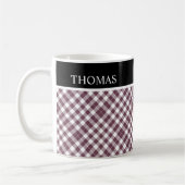 Aangepaste Burgundy White Gingham-naam Koffiemok (Links)