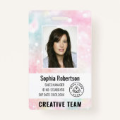Aangepaste Business Employee Photo Bar Code Glitte Badge (Voorkant)