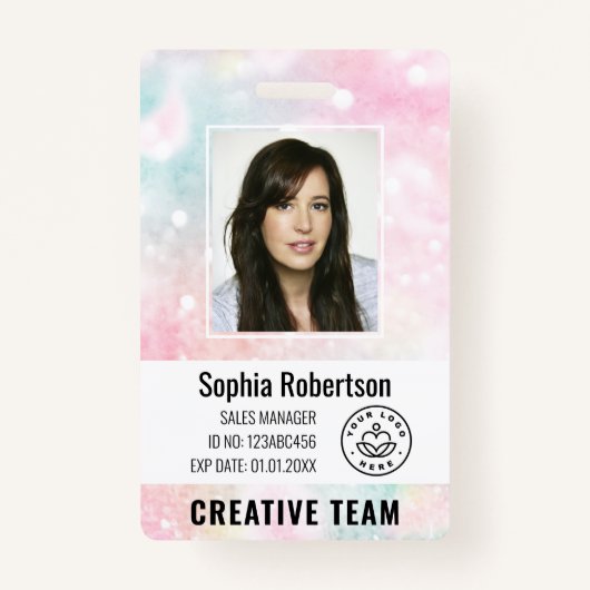 Aangepaste Business Employee Photo Bar Code Glitte Badge (Voorkant)