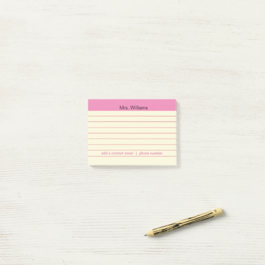 Aangepaste business lines Roze Stripe leraar Post-it® Notes (Op bureau)