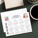Aangepaste Business Logo 2024 Bedrijfskalender Briefkaart<br><div class="desc">Dit moderne business agenda briefkaart is op maat gemaakt met uw professionele bedrijfsnaam onder de agentnaam. Deze minimalistische zwart-wit kalender bevat uw logo aan de ene kant en gepersonaliseerde foto aan de andere kant. Hedendaagse marketing briefkaarten voor een bedrijf in 2024. De dagen van de week beginnen met zondag.</div>