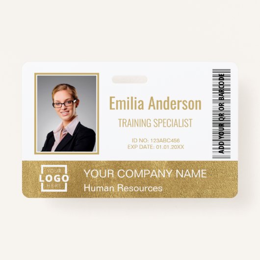 Aangepaste Business Logo Bar Code Medewerker Foto Badge (Voorkant)