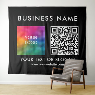 Aangepaste Business Logo Naam QR Code XL Achtergro Wandkleed