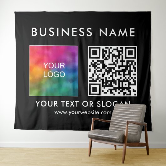 Aangepaste Business Logo Naam QR Code XL Achtergro Wandkleed (In Situ (horizontaal))
