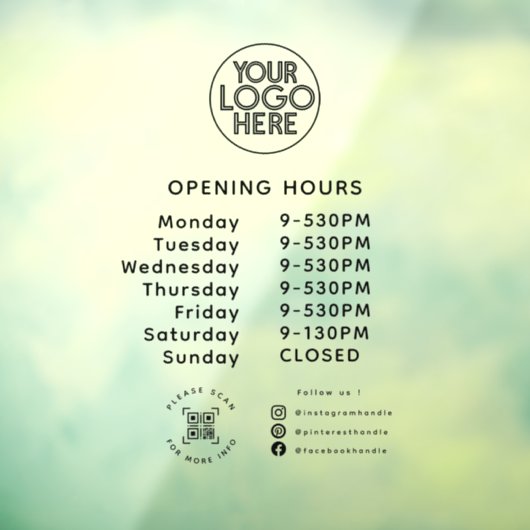 Aangepaste Business Logo Openingstijden QR Code So Raamsticker (Vel 3)