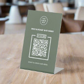 Aangepaste Business Logo QR Code Clean Sage Green Reclamebord Met Voetstuk