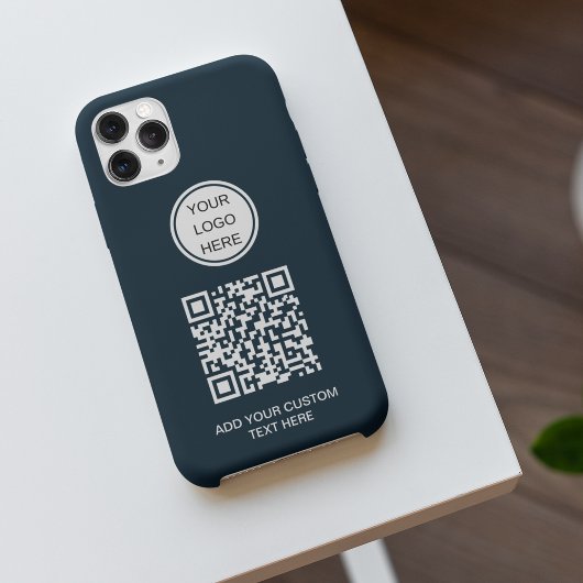 Aangepaste Business Logo QR Code Marine Blauw Prom Case-Mate iPhone Case