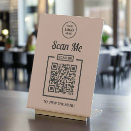 Aangepaste Business Logo QR Code Menu Rustiek Neut Reclamebord Met Voetstuk