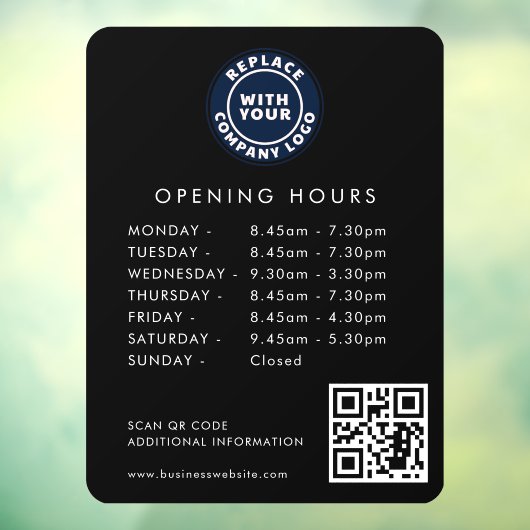 Aangepaste Business Logo QR Code Openingstijden Zw Raamsticker (Vel 3)