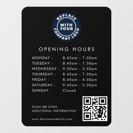 Aangepaste Business Logo QR Code Openingstijden Zw Raamsticker (Vel)