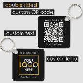 Aangepaste Business Logo QR Code & Tekst Dubbelzij Sleutelhanger