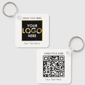 Aangepaste Business Logo QR Code & Tekst Dubbelzij Sleutelhanger