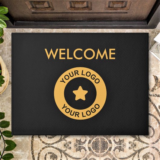 Aangepaste Business Logo Welcome Black en Gold Deurmat