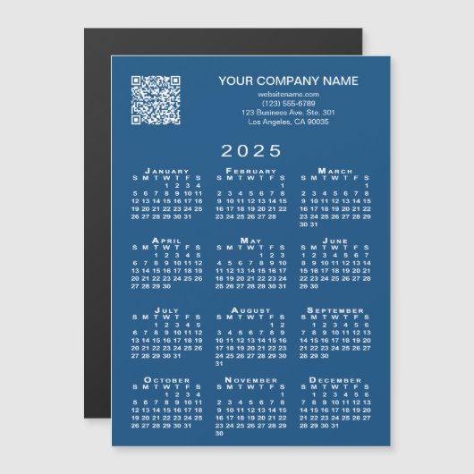 Aangepaste Business QR Code 2025 Kalender Blauwe M (Voorkant / Achterkant)