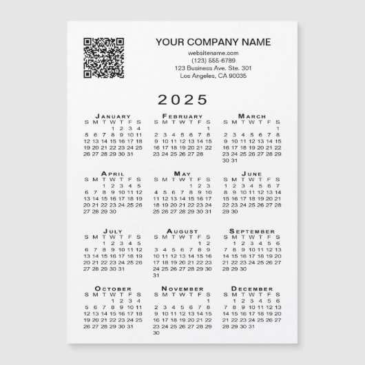 Aangepaste Business QR Code 2025 Kalender Magnet K (Voorkant)