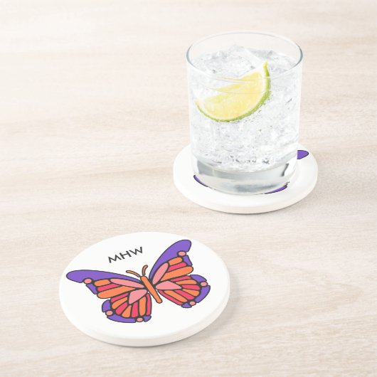 Aangepaste Butterfly-monogram onderzetter (Zijkant)