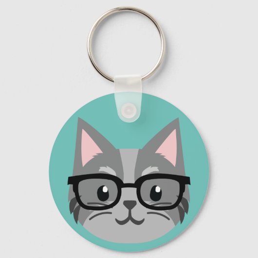 Aangepaste Button Sleutelhanger - Smart Cat Grey (Voorkant)