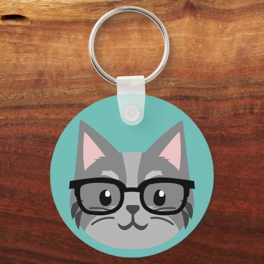 Aangepaste Button Sleutelhanger - Smart Cat Grey (Voorkant)
