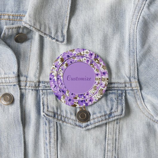 Aangepaste Button van de Paarse en Witte Floral Ro (In situ)