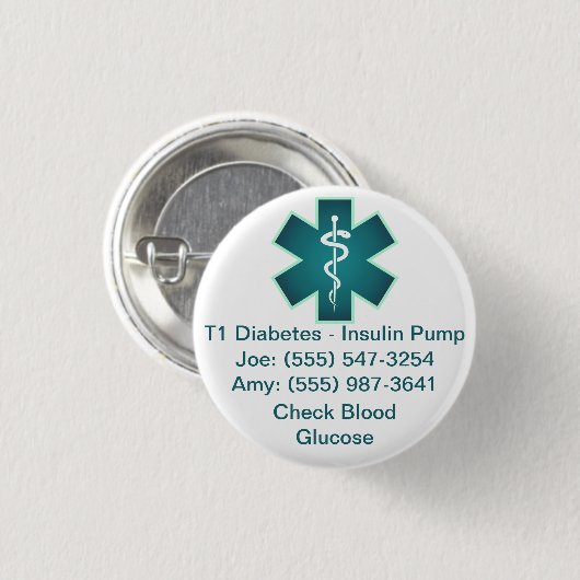 Aangepaste Button voor medische waarschuwingen Bla (Voorkant /achterkant)