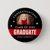 Aangepaste Button voor zwart-wit en rood Afstudere (Voorkant)