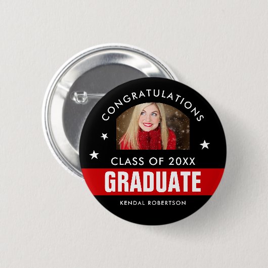 Aangepaste Button voor zwart-wit en rood Afstudere (Voorkant /achterkant)