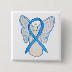 Aangepaste Buttonnen voor Light Blue Awareness Rib Vierkante Button 5,1 Cm
