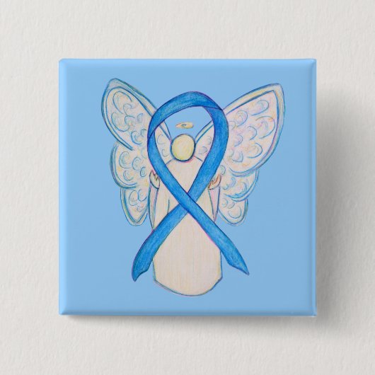 Aangepaste Buttonnen voor Light Blue Awareness Rib Vierkante Button 5,1 Cm (Voorkant)
