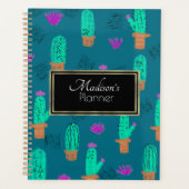 Aangepaste Cactus Tekening Naam Goud Planner (Voorkant)