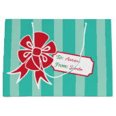 Aangepaste cadeauband boog aqua kerstcadeautas groot cadeauzakje (Voorkant)