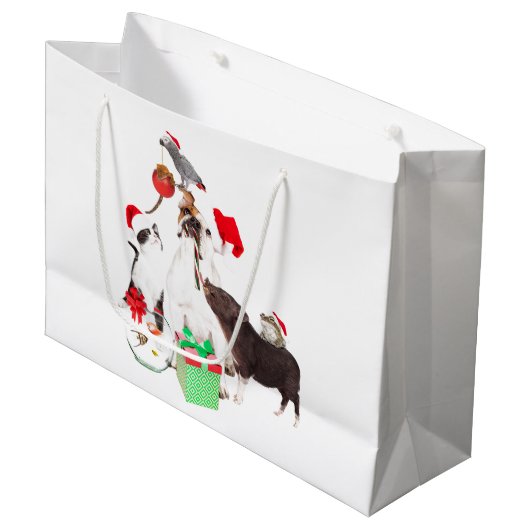 AANGEPASTE CADEAUZAK DIEREN IN SANTA HATS GROOT CADEAUZAKJE (Voorkant Gekanteld)