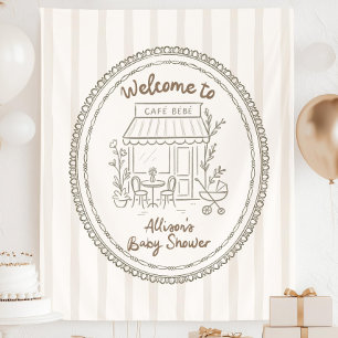 Aangepaste Cafe Bebe Baby Shower Baby is aan het B Wandkleed