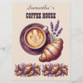 Aangepaste Cafe Merch Vintage Croissant Met Lavend Menu (Achterkant)